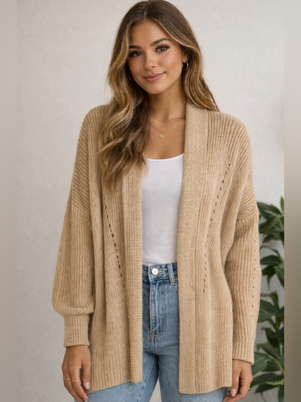 Universal Thread Tan Cardigan XL 100% Cotton Open Front Cozy